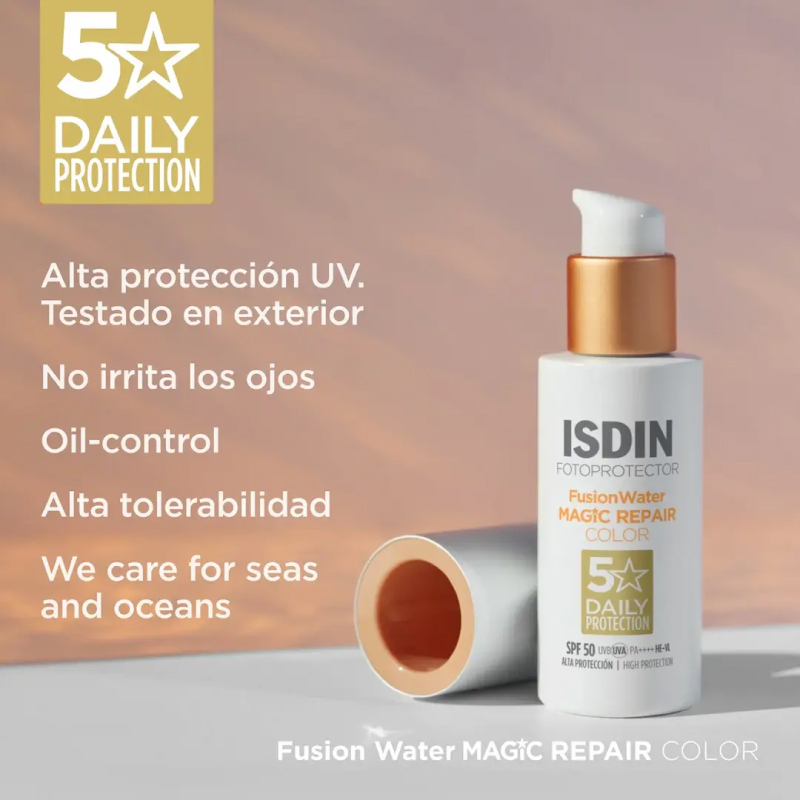 Isdin Fotoprotector Fusion Water Magic Repair Color Spf50 50ml Crema Facial - Imagen 6