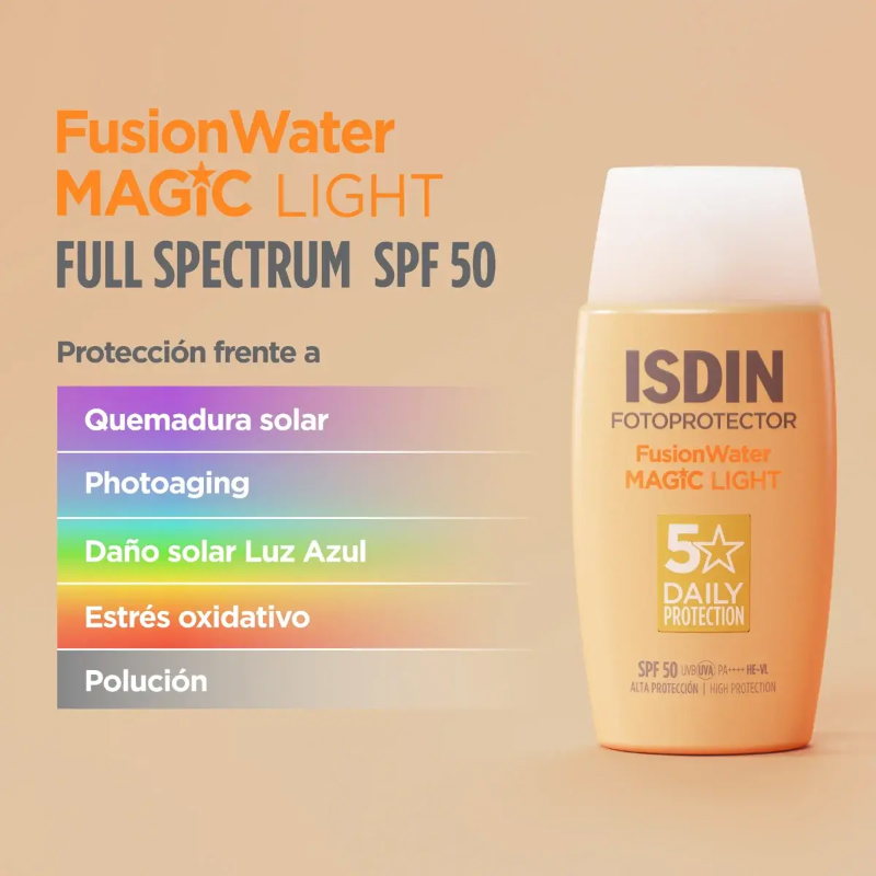 Isdin Fotoprotector Fusion Water Magic Light Spf50 50ml Crema Facial - Imagen 9